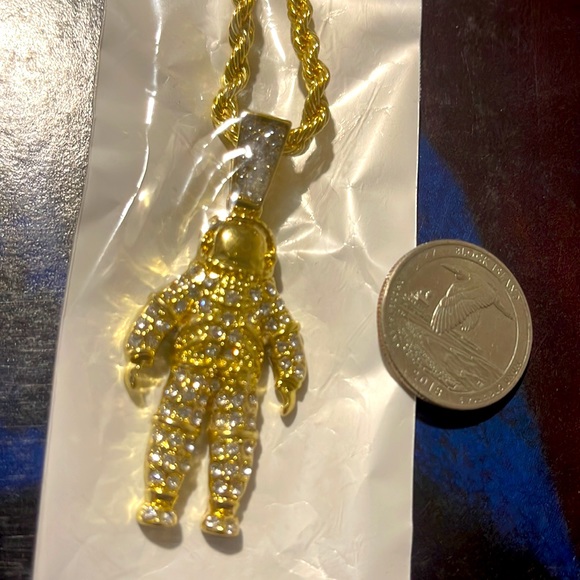 - CZ astronaut necklace NIP Gold plated silver/gold 24” Bling Unisex - Picture 3 of 6
